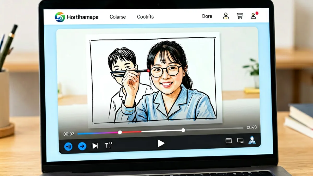 电脑屏幕上展示虎课网课程页面，正播放成人漫画上色教学视频，鼠标悬停在进度条上